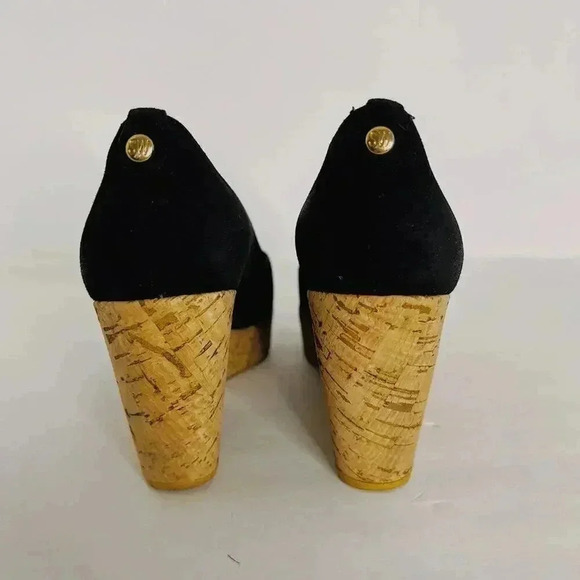 Stuart Weitzman Vintage Black Suede Leather Cork Wedges Women's Size 5 - Picture 3 of 12